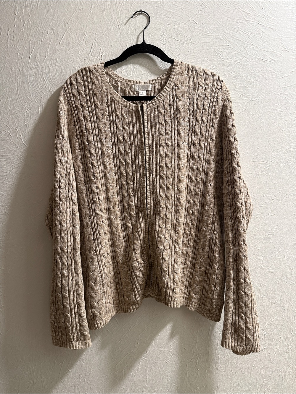 Christopher & Banks Beige Cable Knit Zip Cardigan